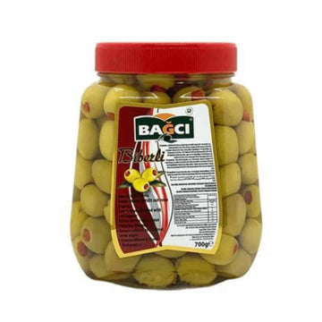 Bagci Biberli Yesil Zeytin - Grüne Oliven mit roter Paprika 700g