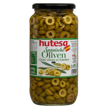 Hutesa - Spanische Oliven Grüne Oliven in Scheiben, Dilimlenmiş Yeşil Zeytin 400g