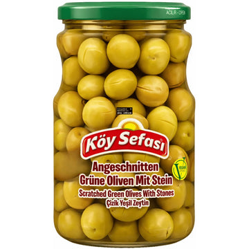 Köy Sefası – Çizik Yeşil Zeytin, Angeschnittene grüne Oliven mit Stein 400g