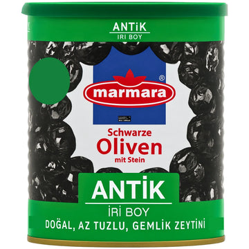 Marmara - Antik Iri Boy Gemlik Zeytini, Schwarze Oliven mit Stein 400g