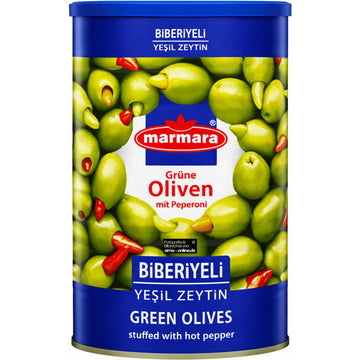 Marmara - Biberiyeli Yeşil Zeytin, Grüne Oliven mit Peperoni 720g