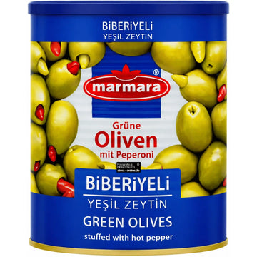Marmara - Biberiyeli Yeşil Zeytin, Grüne Oliven mit Peperoni 400g