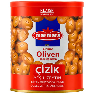 Marmara - Klasik Yesil Zeytin, Grüne Oliven angeschnitten 400g