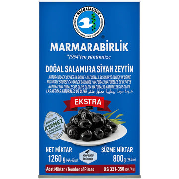 Marmarabirlik - Ekstra Dogal Salamura Siyah Zeytin, Natürliche Schwarze Oliven in Salzlake 800g