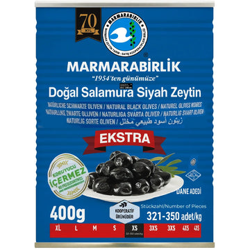 Marmarabirlik - Ekstra Dogal Salamura Siyah Zeytin, Natürliche Schwarze Oliven 400g