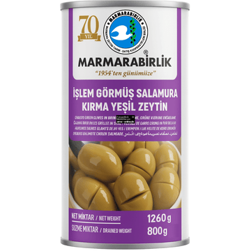 Marmarabirlik - Islem Gormus Salamura Kirma Yesil Zeytin, Geschlagene Grüne Oliven in Salzlake 1260g