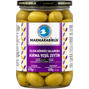 Marmarabirlik - Kırma Yeşil Zeytin, Grüne Oliven in Salzlake 670g