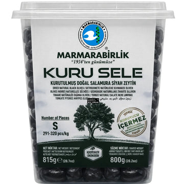 Marmarabirlik – Kuru Sele Siyah Zeytin, Getrocknete schwarze Oliven in Salzlake 800g (Beyaz / Weiß)