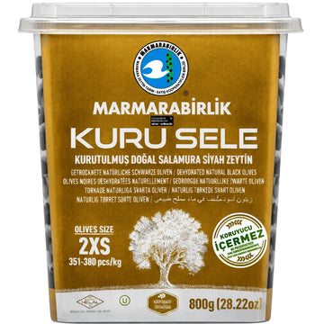 Marmarabirlik – Kuru Sele Salamura Siyah Zeytin, Getrocknete schwarze Oliven in Salzlake 800g (Koyu Sarı / Dunkelgelb)
