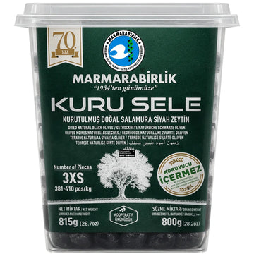 Marmarabirlik – Kuru Sele Salamura Siyah Zeytin, Getrocknete schwarze Oliven in Salzlake 800g (Koyu Yeşil / Dunkelgrün)