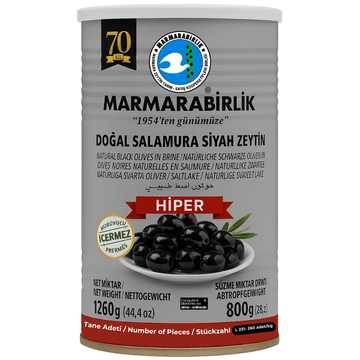 Marmarabirlik - Hiper Natürliche Schwarze Oliven in Salzlake, Dogal Salamura Siyah Zeytin 800g