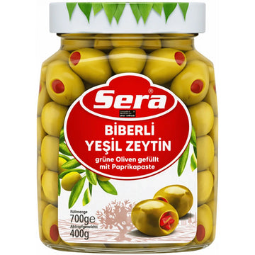 Sera - Biberli Yeşil Zeytin, Grüne Oliven gefüllt mit Paprikapaste 400g