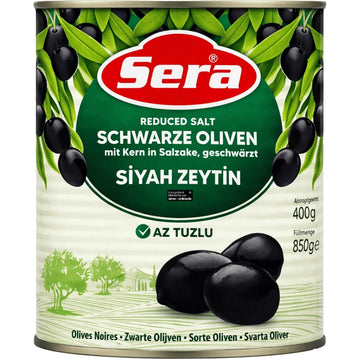 Sera – Çekirdekli Siyah Zeytin, Geschwärzte schwarze Oliven mit Stein 400g